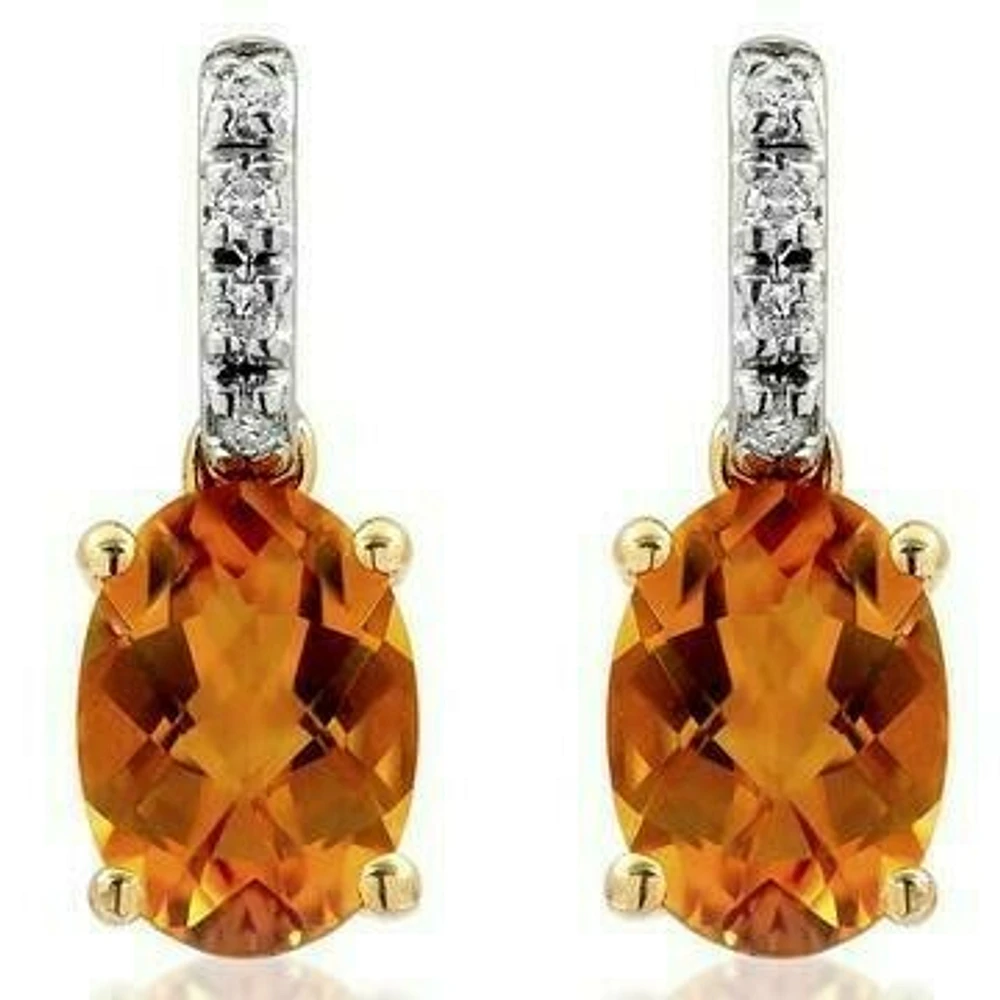 Oval Citrine Earrings with Diamond Accent 14KT Gold