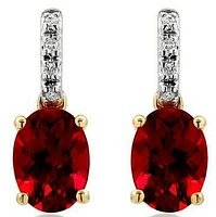 Oval Garnet Earrings with Diamond Accent 14kt Gold