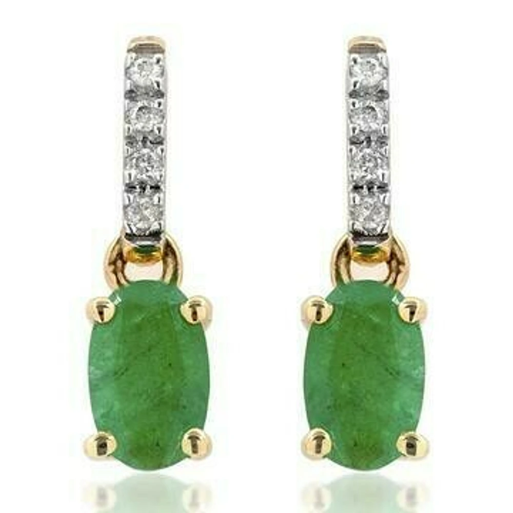 Oval Emerald Earrings with Diamond Accent 14KT Gold