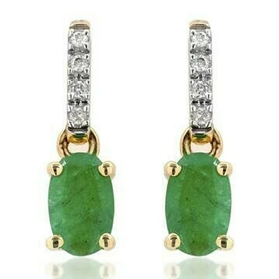 Oval Emerald Earrings with Diamond Accent 14KT Gold