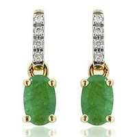 Oval Emerald Earrings with Diamond Accent 14KT Gold