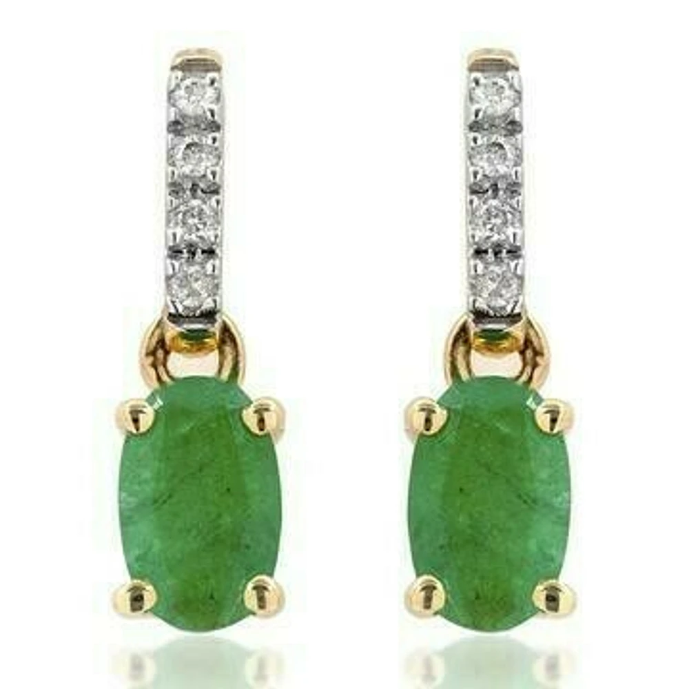 Oval Emerald Earrings with Diamond Accent 14KT Gold