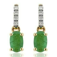 Oval Emerald Earrings with Diamond Accent 14KT Gold