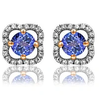 Clover Tanzanite Stud Earrings with Diamond Frame 14kt Gold