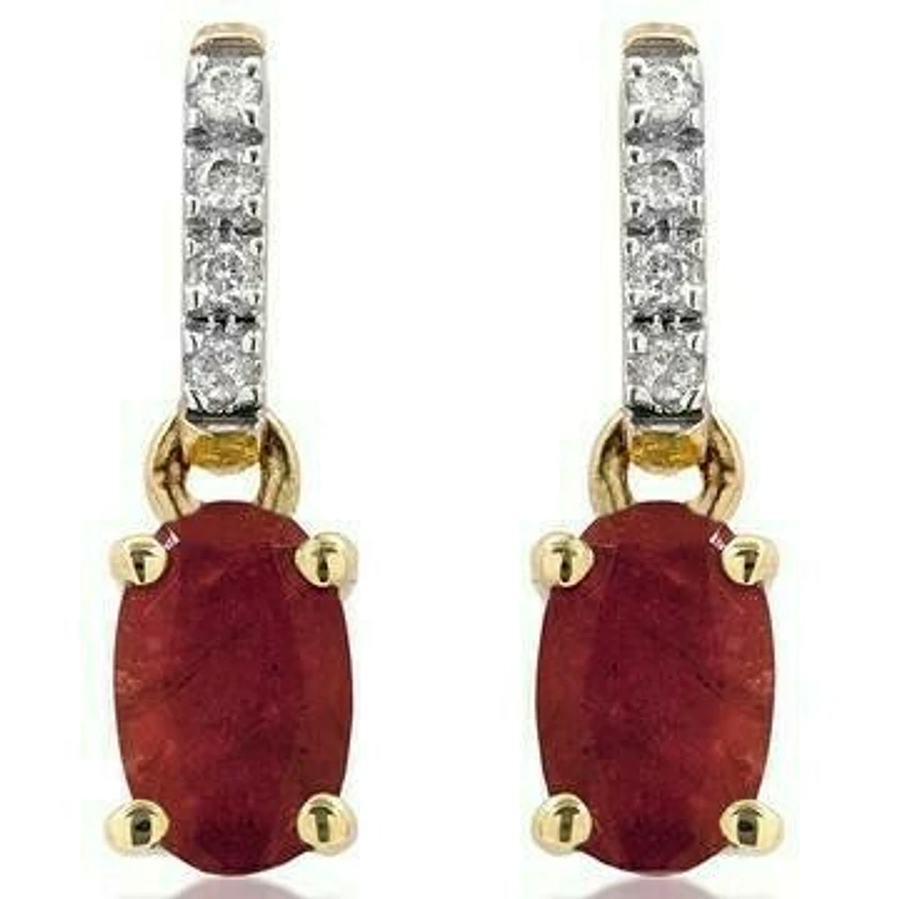 Oval Ruby Earrings with Diamond Accent 14KT Gold