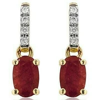 Oval Ruby Earrings with Diamond Accent 14KT Gold