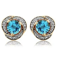 Topaz Whirl Stud Earrings with Diamond Frame 14KT Gold