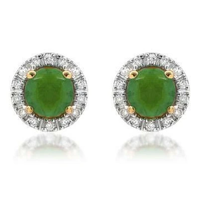 Emerald Stud Earrings with Diamond Halo 14KT Gold