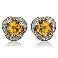 Citrine Whirl Stud Earrings with Diamond Frame 14KT Gold