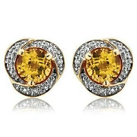 Citrine Whirl Stud Earrings with Diamond Frame 14KT Gold