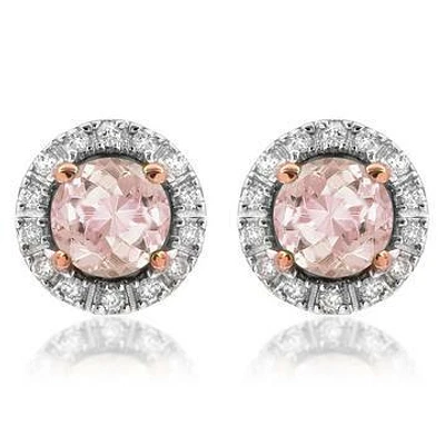 Morganite Stud Earrings with Diamond Halo 14KT Gold