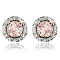 Morganite Stud Earrings with Diamond Halo 14KT Gold