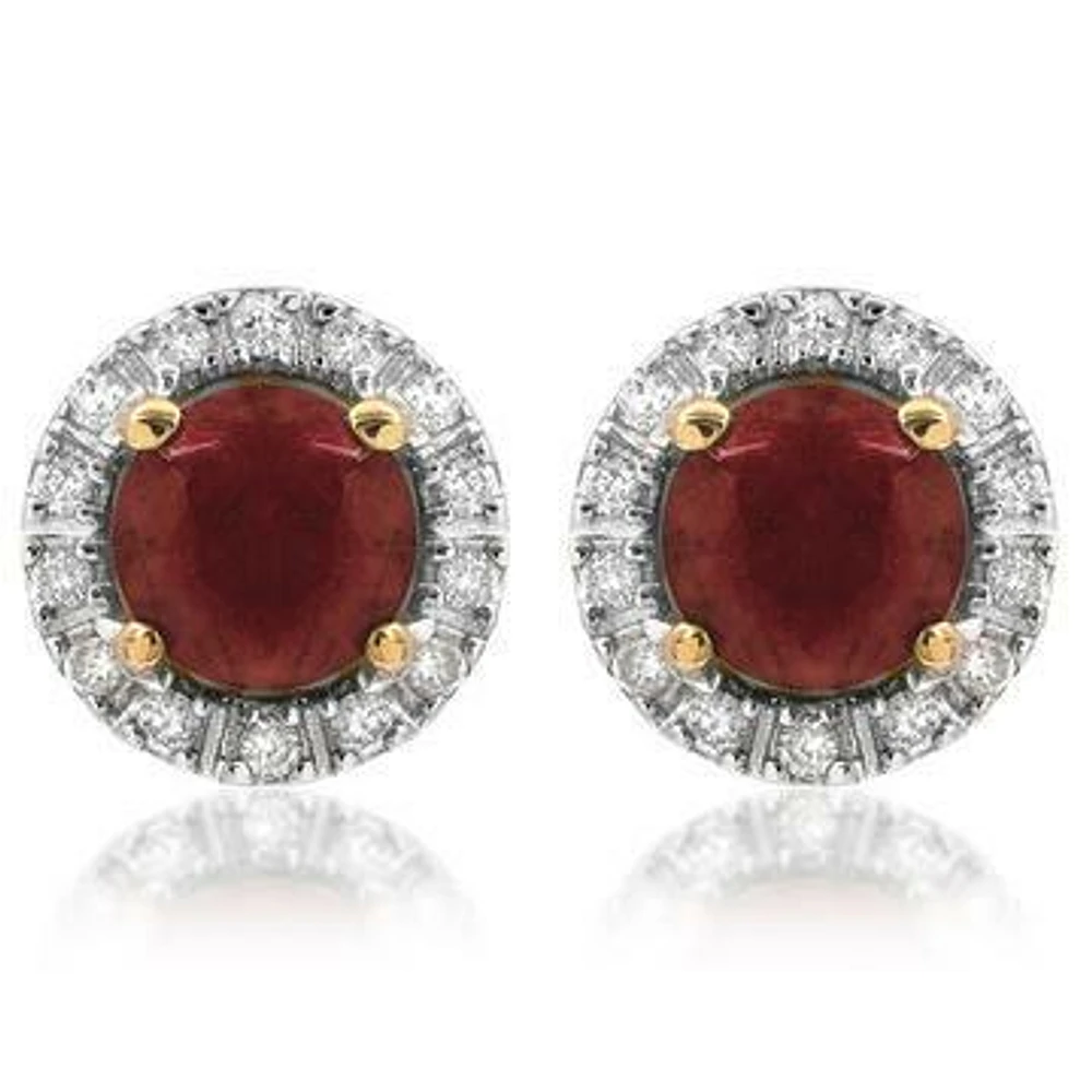 Ruby Stud Earrings with Diamond Halo 14KT Gold