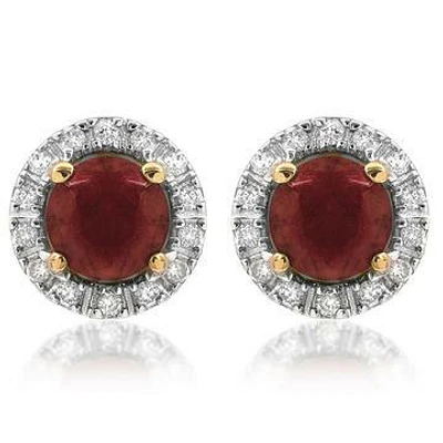 Ruby Stud Earrings with Diamond Halo 14KT Gold