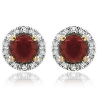 Ruby Stud Earrings with Diamond Halo 14KT Gold