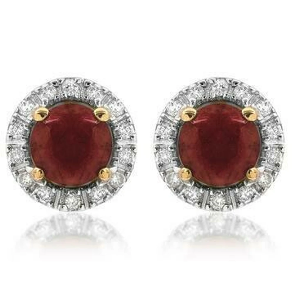 Ruby Stud Earrings with Diamond Halo 14KT Gold