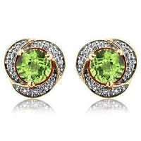 Peridot Whirl Stud Earrings with Diamond Frame 14KT Gold