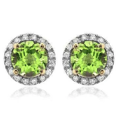 Peridot Stud Earrings with Diamond Halo 14KT Gold