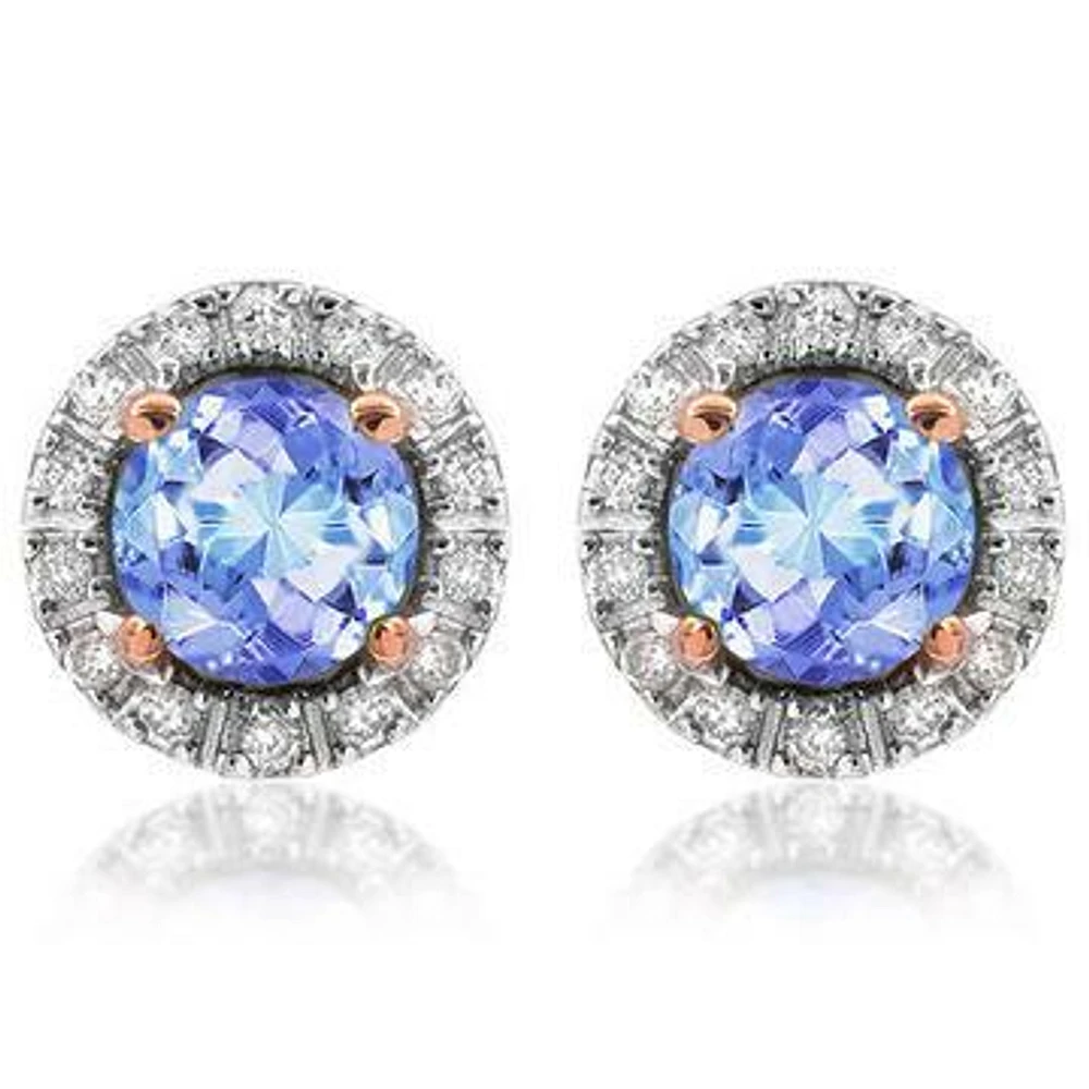 Tanzanite Stud Earrings with Diamond Halo 14KT Gold