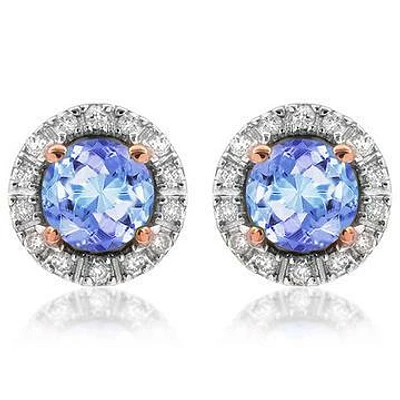 Tanzanite Stud Earrings with Diamond Halo 14KT Gold