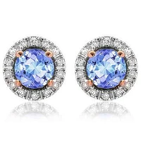 Tanzanite Stud Earrings with Diamond Halo 14KT Gold