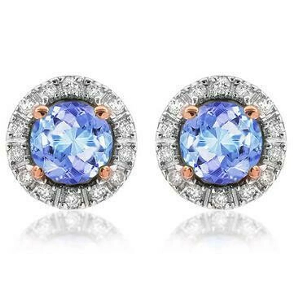 Tanzanite Stud Earrings with Diamond Halo 14KT Gold