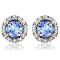 Tanzanite Stud Earrings with Diamond Halo 14KT Gold