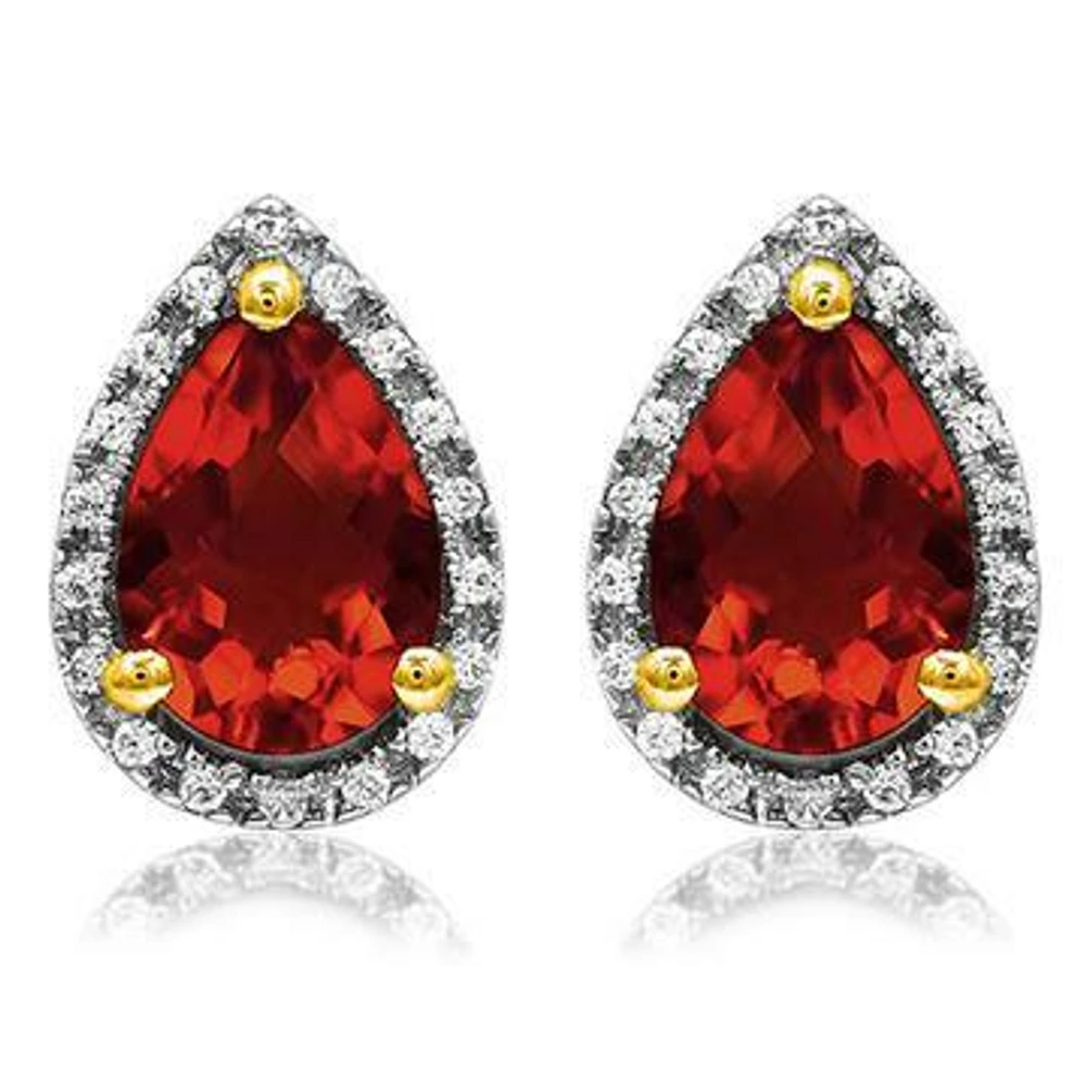 Pear Garnet Stud Earrings with Diamond Halo 14KT Gold