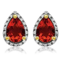 Pear Garnet Stud Earrings with Diamond Halo 14KT Gold