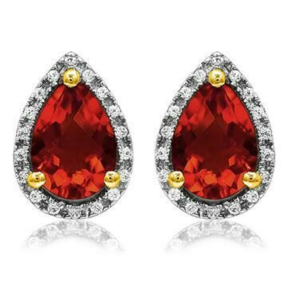 Pear Garnet Stud Earrings with Diamond Halo 14KT Gold