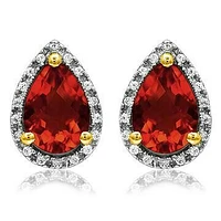 Pear Garnet Stud Earrings with Diamond Halo 14KT Gold