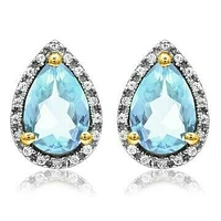 Pear Aquamarine Stud Earrings with Diamond Halo 14KT Gold