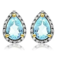 Pear Aquamarine Stud Earrings with Diamond Halo 14KT Gold