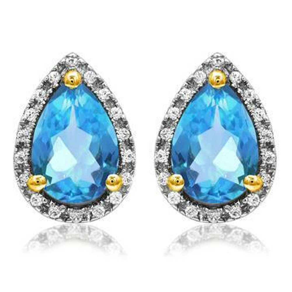 Pear Topaz Stud Earrings with Diamond Halo 14KT Gold