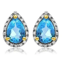 Pear Topaz Stud Earrings with Diamond Halo 14KT Gold