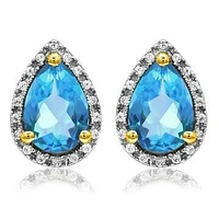 Pear Topaz Stud Earrings with Diamond Halo 14KT Gold