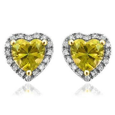 Heart Citrine Stud Earrings with Diamond Halo 14KT Gold