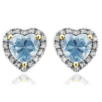 Heart Aquamarine Stud Earrings with Diamond Halo 14KT Gold