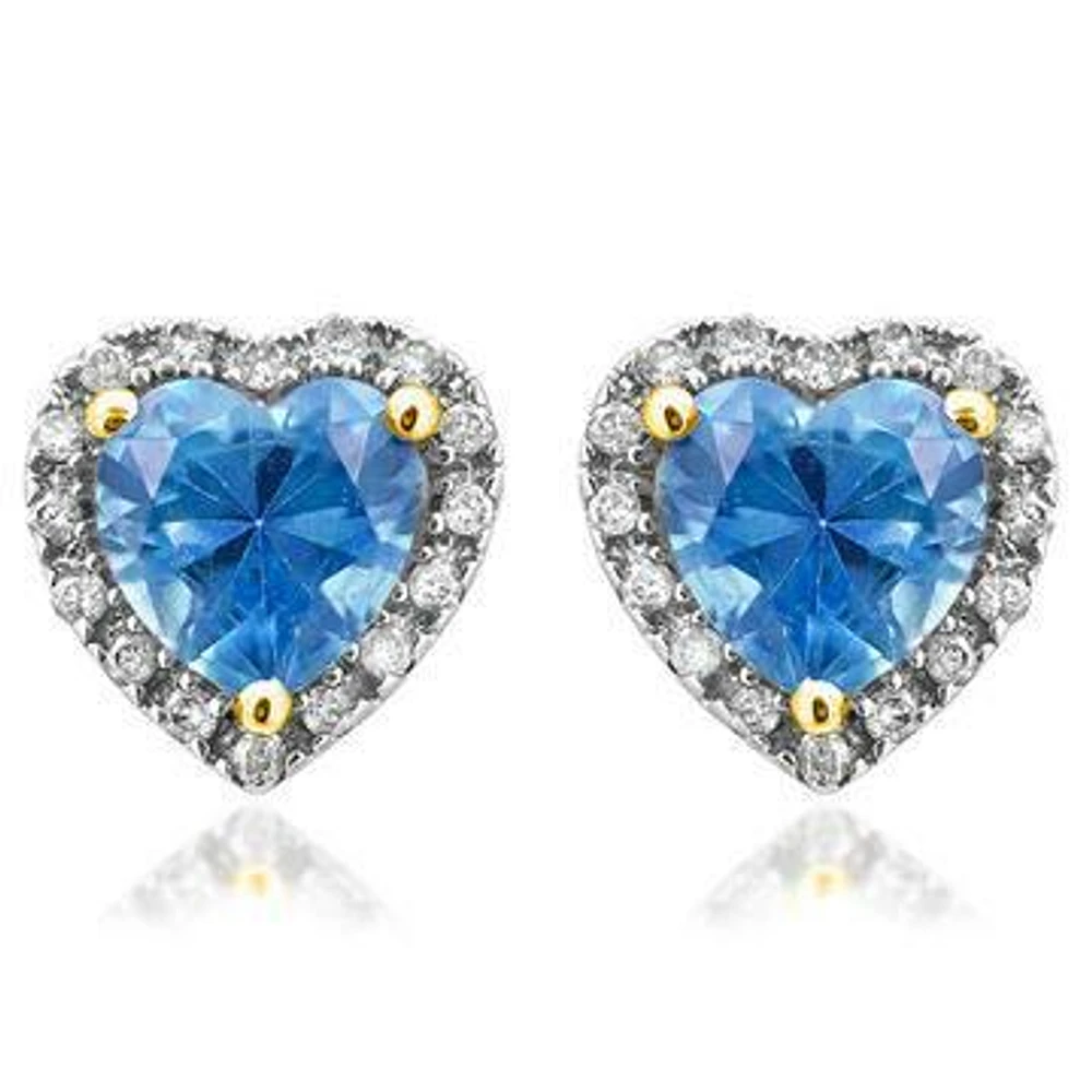 Heart Topaz Stud Earrings with Diamond Halo 14KT Gold