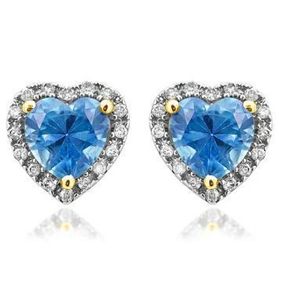 Heart Topaz Stud Earrings with Diamond Halo 14KT Gold