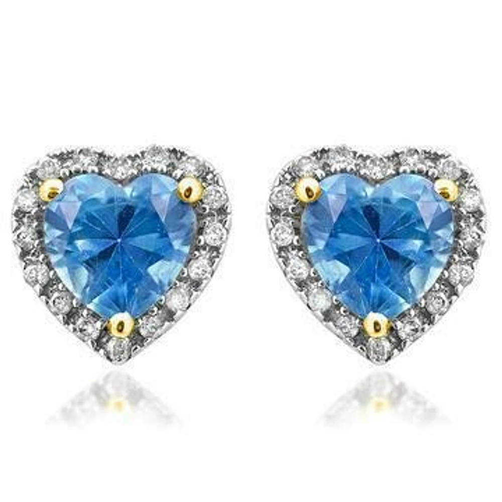 Heart Topaz Stud Earrings with Diamond Halo 14KT Gold