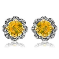 Floral Citrine Earrings with Diamond Frame 14KT Gold