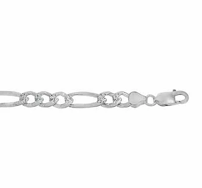 Sterling Silver, 5.6mm Diamond Cut Pave Figaro Bracelet