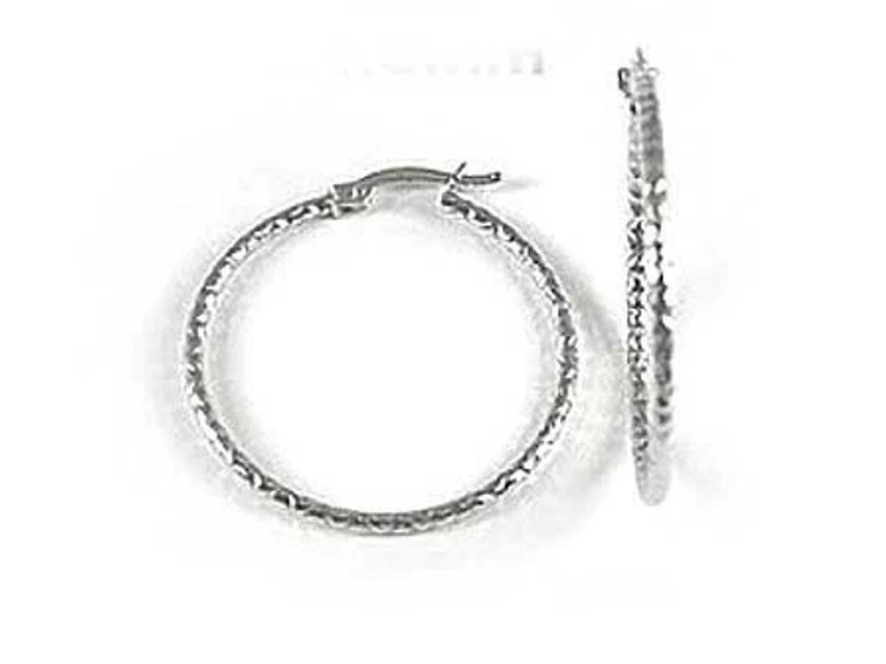 10K White Gold Diamond Cut Hoop Earrings