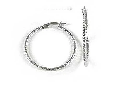 10K White Gold Diamond Cut Hoop Earrings
