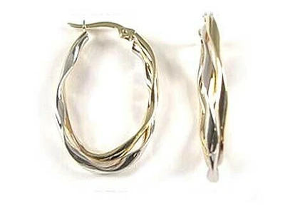 10K Two Tone Yellow & White Gold Twist Hoop Earrings