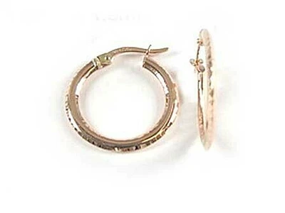 10K Rose Gold Diamond Cut Hoop Earrings