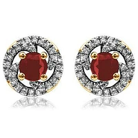 Ruby Swirl Stud Earrings with Diamond Frame 14KT Gold