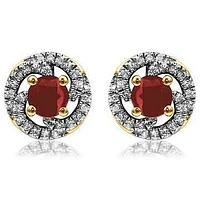 Ruby Swirl Stud Earrings with Diamond Frame 14KT Gold