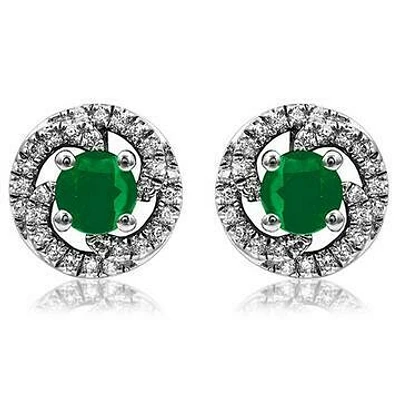 Emerald Swirl Stud Earrings with Diamond Frame 14KT Gold